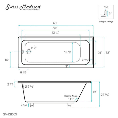 Voltaire 60" X 32" Left-Hand Drain Alcove Bathtub