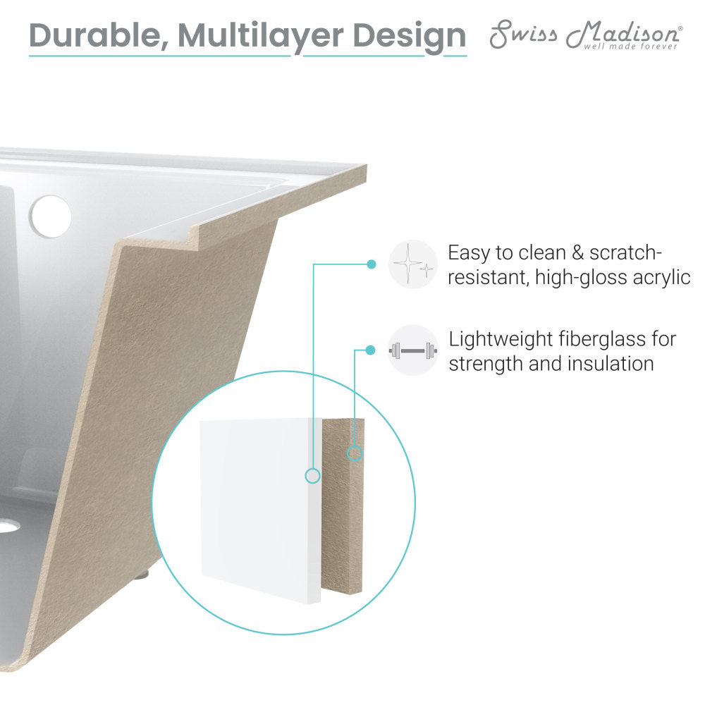 Voltaire 54 in x 30 in Acrylic Glossy White, Alcove, Integral Left-Hand Drain, Bathtub