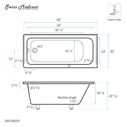 Voltaire 60" X 30" Left-Hand Drain Alcove Bathtub