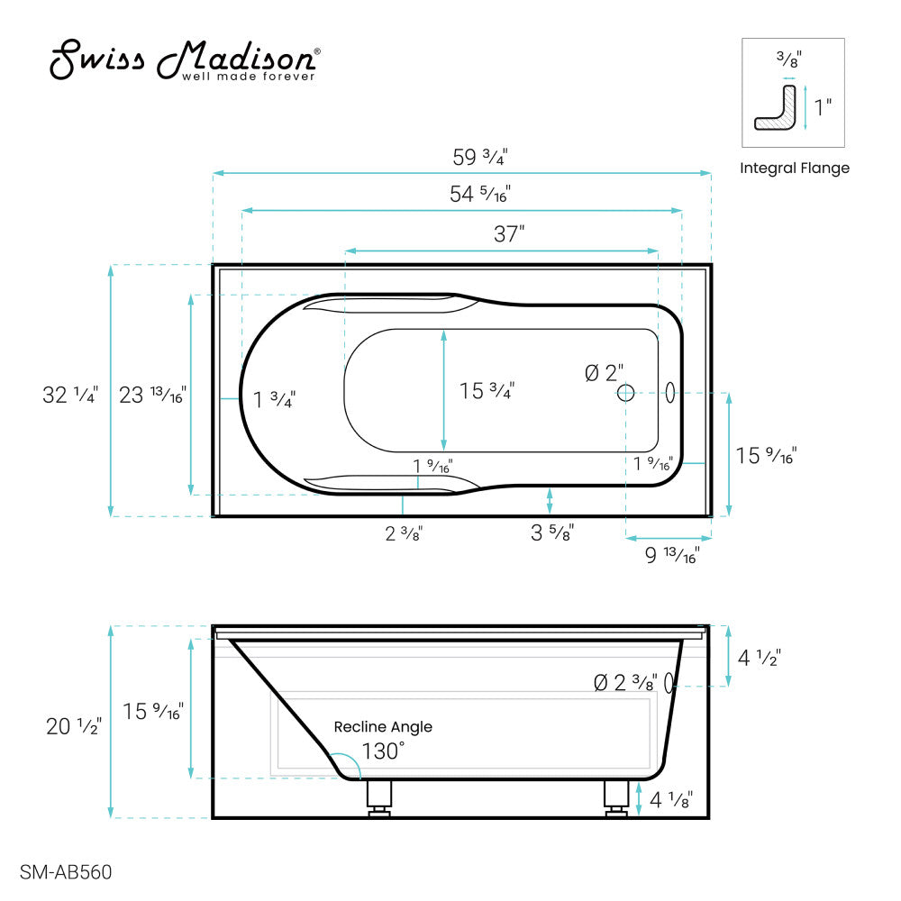 Concorde 60 in. x 32 in. Acrylic Glossy White, Alcove, Integral, Right-Hand Drain, Apron Bathtub