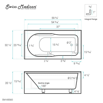 Concorde 60 in. x 32 in. Acrylic Glossy White, Alcove, Integral, Right-Hand Drain, Apron Bathtub