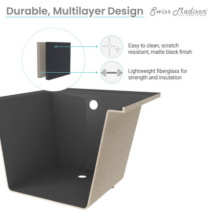 Voltaire 48"x32" Reversible Drain Drop-In Bathtub in Matte Black