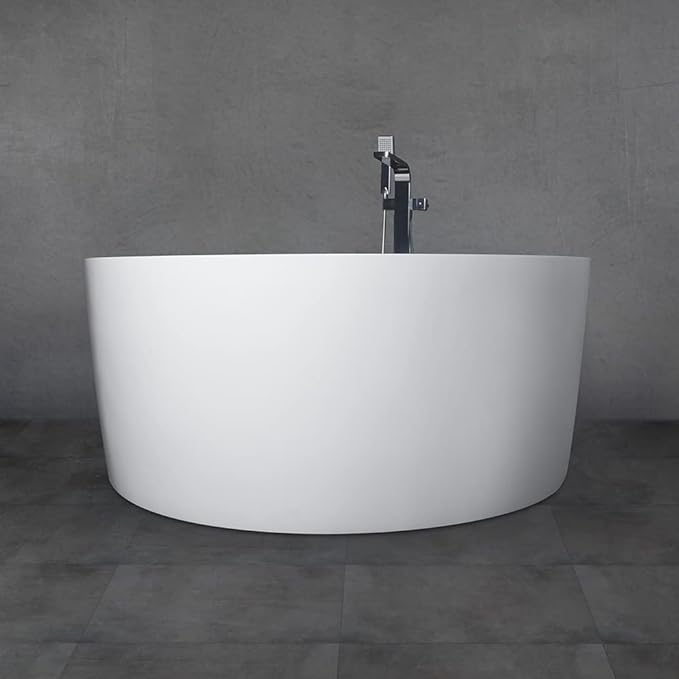 55 in Freestanding Soaking Bathtub - Solid Surface Resin Soaking Bathtub