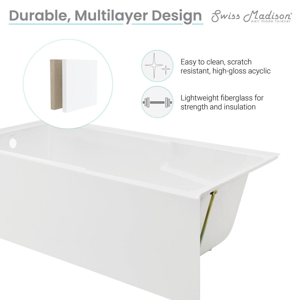 Swiss Madison Voltaire 72" x 36" Left-Hand Drain Alcove Bathtub with Apron