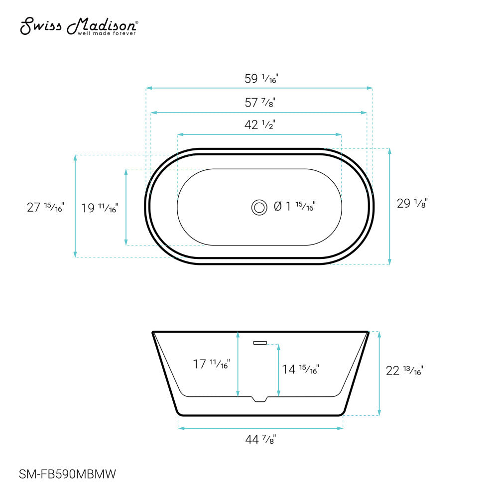 Claire 60" Freestanding Bathtub Matte Black and Matte White