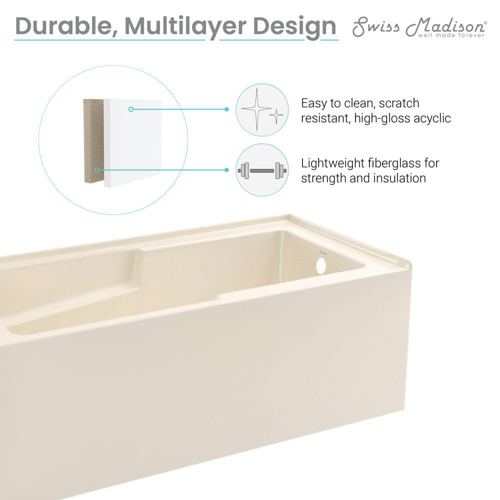 Voltaire 60" X 32" Right-Hand Drain Alcove Bathtub with Apron in Bisque