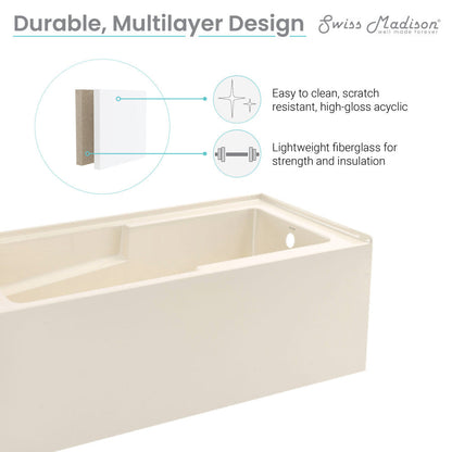 Voltaire 60" X 32" Right-Hand Drain Alcove Bathtub with Apron in Bisque