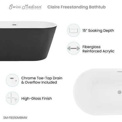 Claire 60" Freestanding Bathtub Matte Black and Matte White