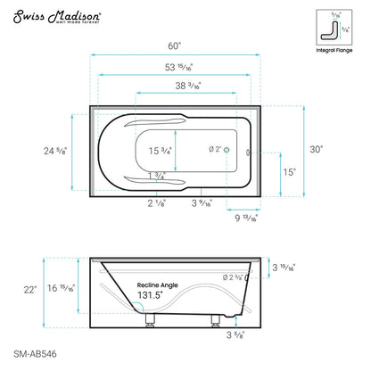 Ivy 60" X 30" Right-Hand Drain Alcove Bathtub with Apron