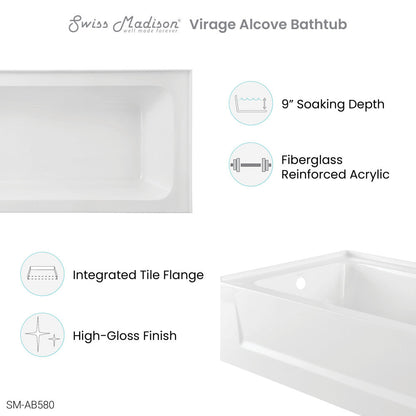 Virage 60" x 30" Left-Hand Drain Alcove Bathtub with Apron