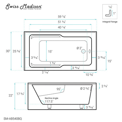 Voltaire 60" X 30" Right-Hand Drain Alcove Bathtub with Apron in Bisque