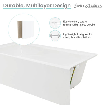 Swiss Madison Voltaire 72" x 36" Right-Hand Drain Alcove Bathtub with Apron