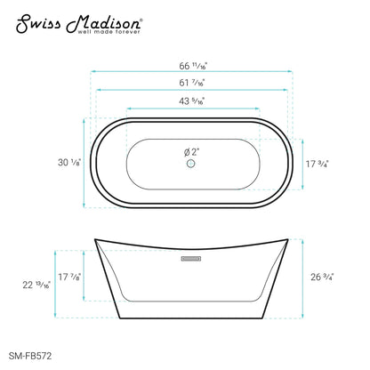 Ivy 67" Double Slipper Freestanding Bathtub