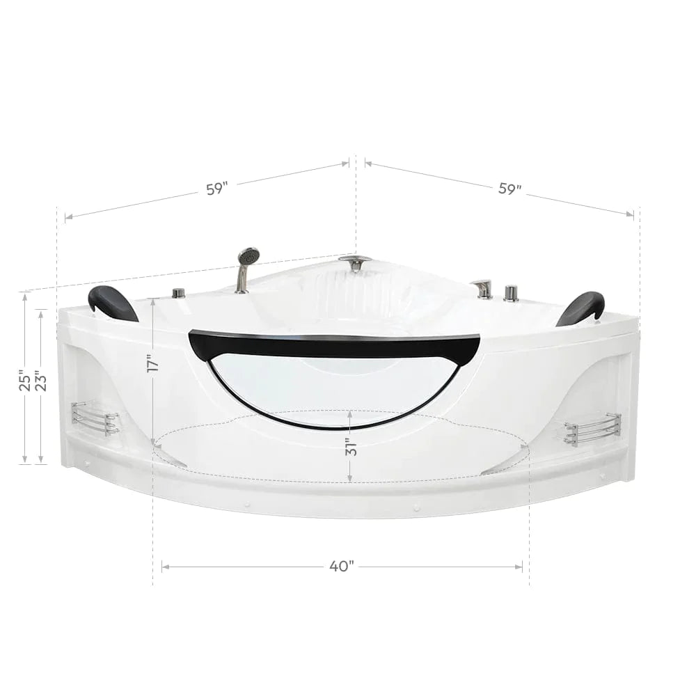 59" Alcove Whirlpool Thermostatic LED Bathtub - Left Drain