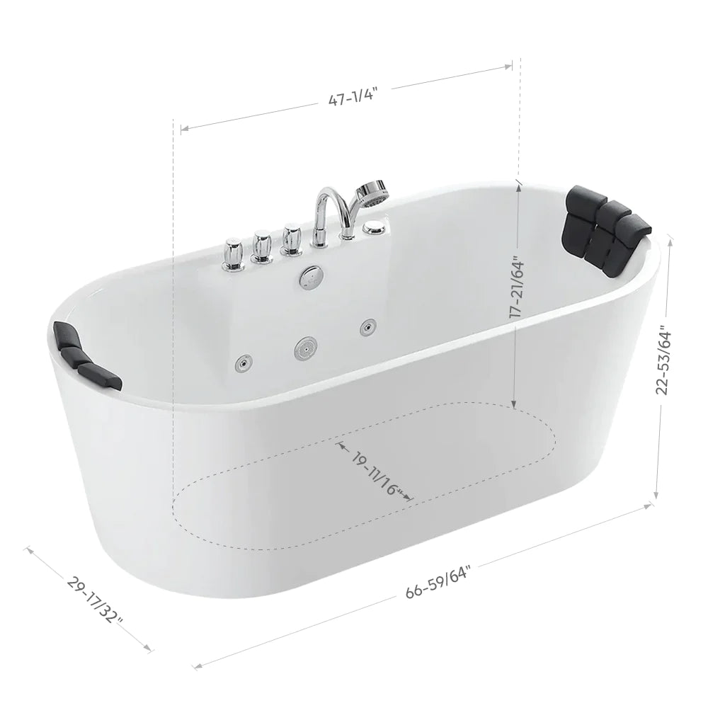 67" Freestanding Whirlpool Bathtub with Center Drain