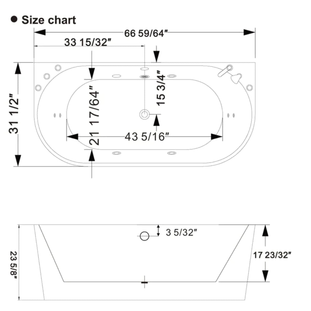 Empava 67" Freestanding Whirlpool Bathtub with Reversible Drain