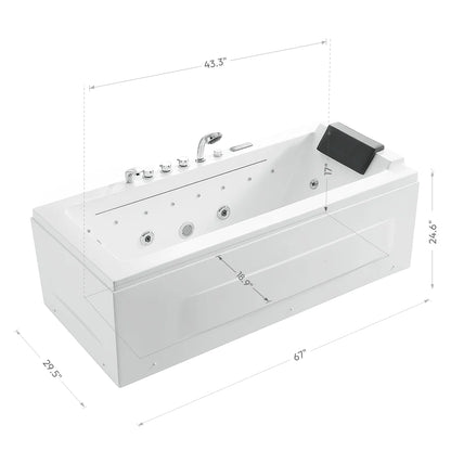 67" Alcove Combination Massage Thermostatic LED Bathtub - Left Drain