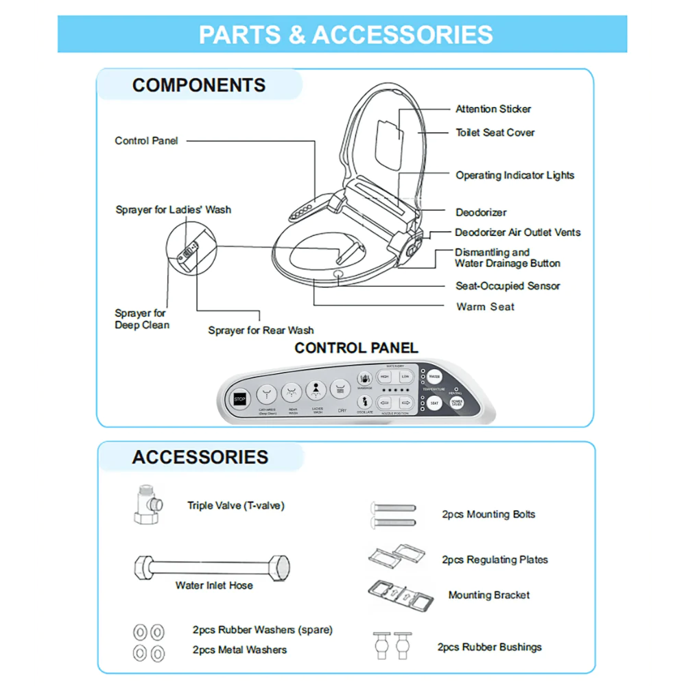 Empava Electric Bidet Seats for Elongated Toilets