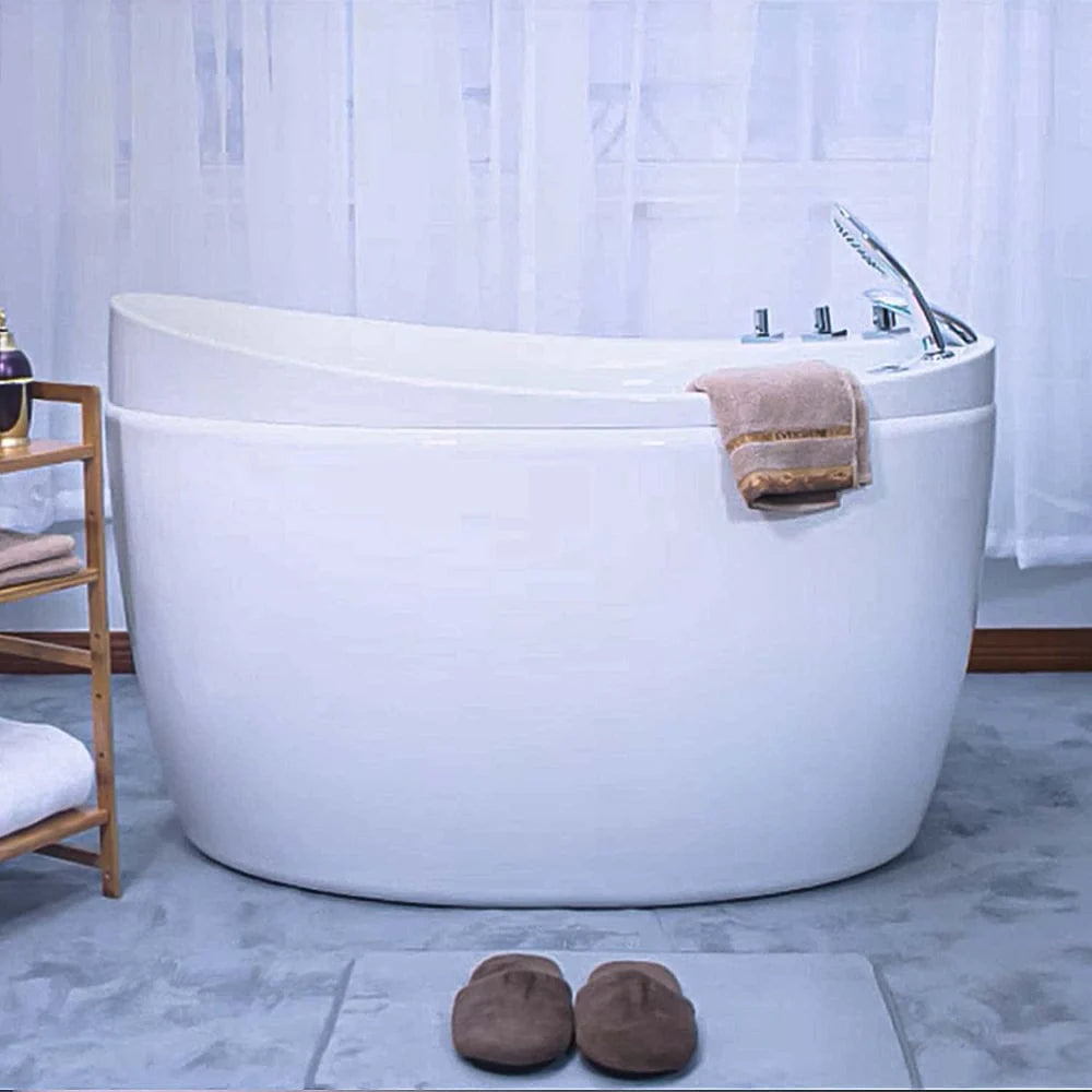 48" Freestanding Air Massage Japanese Style Bathtub with Reversible Drain