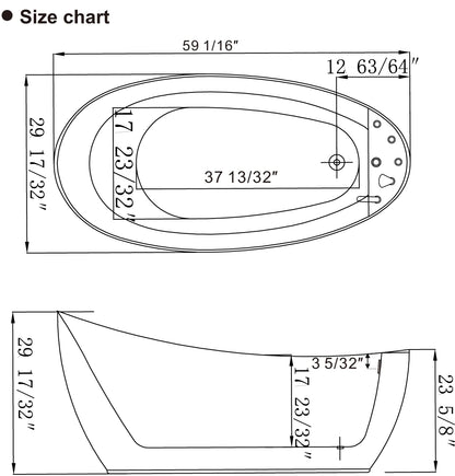 59" Freestanding Whirlpool Tub - Reversible Drain