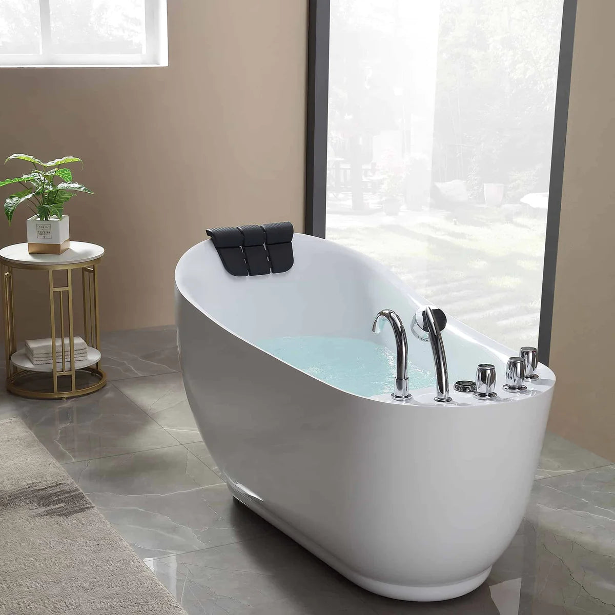 59" Freestanding Whirlpool Tub - Reversible Drain