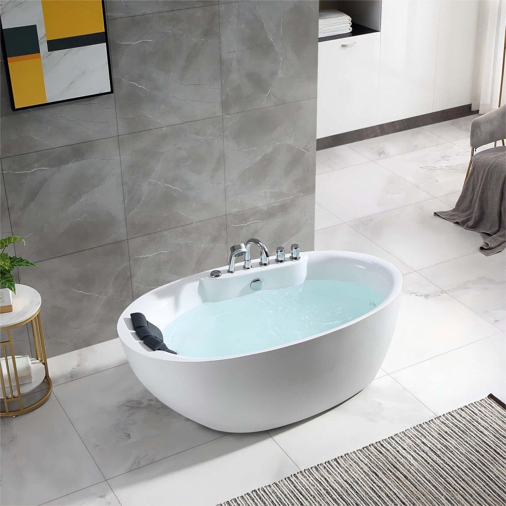 59" Freestanding Whirlpool Bathtub - Reversible Drain