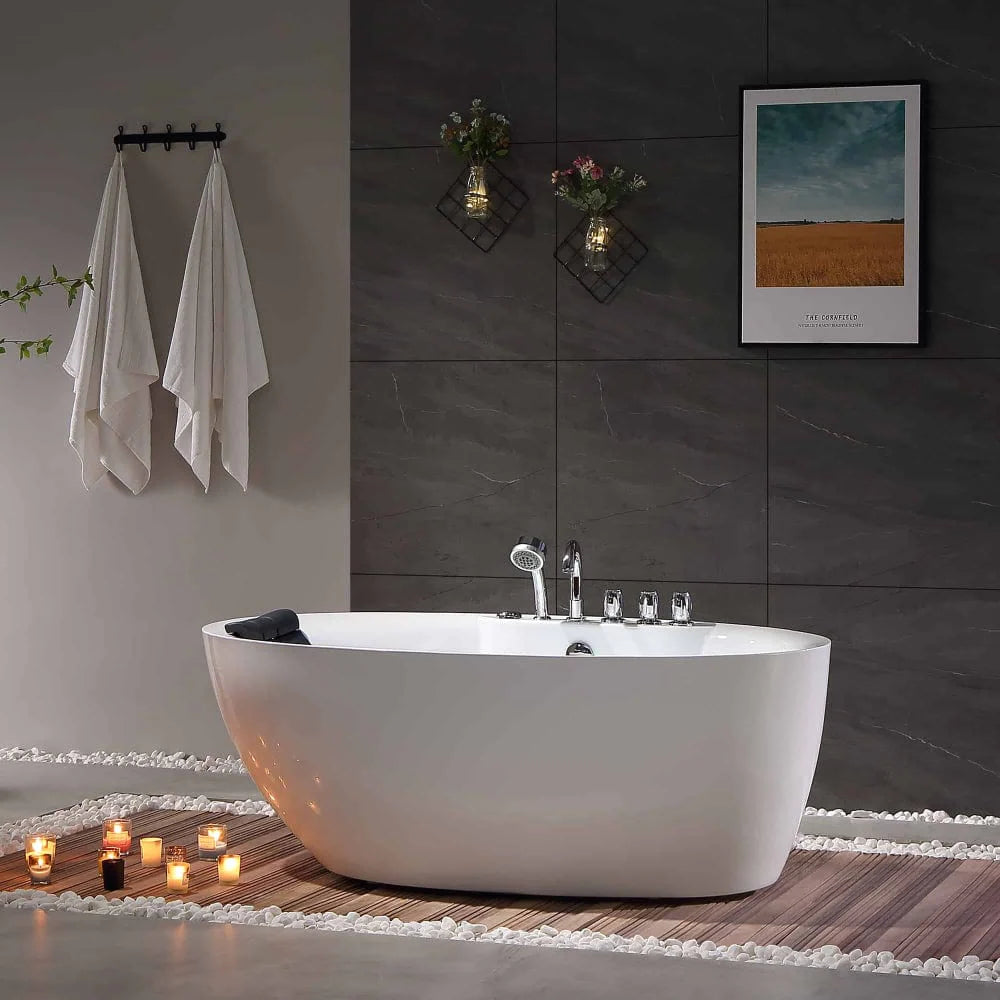 59" Freestanding Whirlpool Bathtub - Reversible Drain