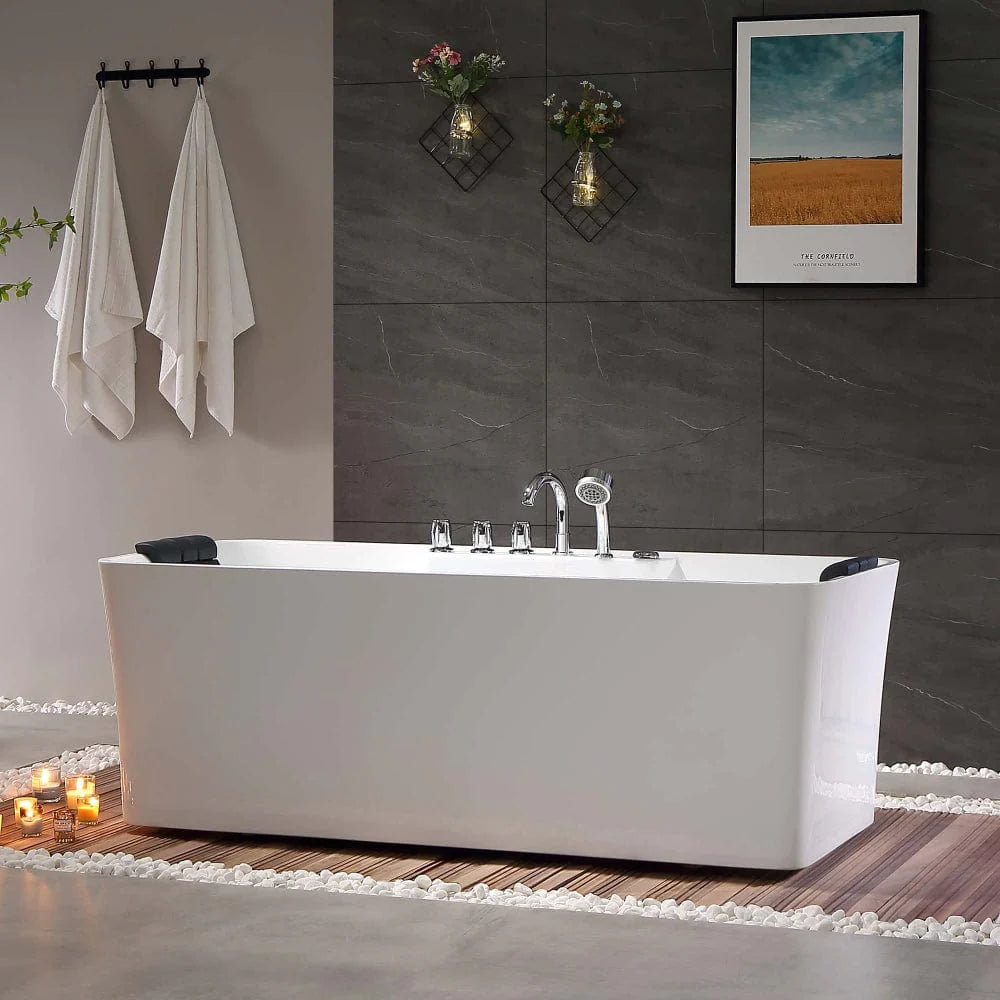 59" Freestanding Whirlpool Rectangle Bathtub - Center Drain