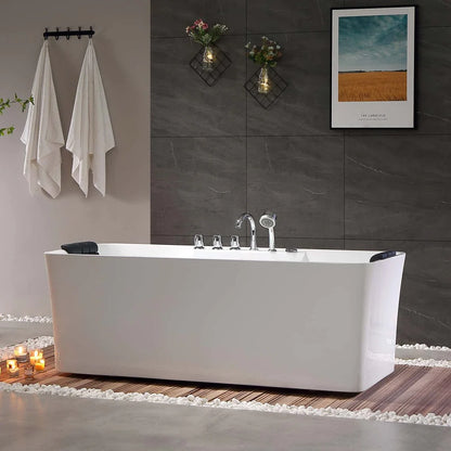 59" Freestanding Whirlpool Rectangle Bathtub - Center Drain