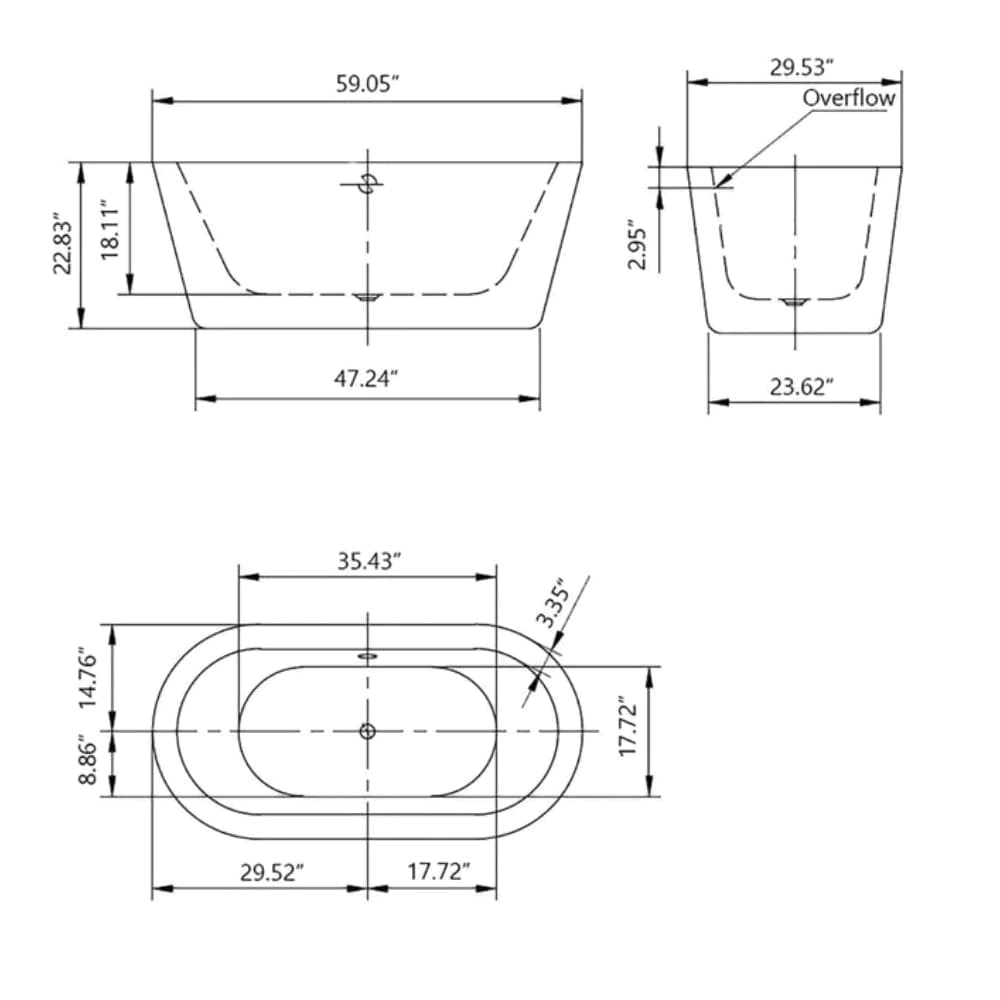 59" Freestanding Soaking Tub - Center Drain