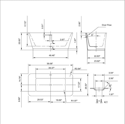 59" Freestanding Soaking Tub - Center Drain