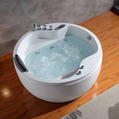 59" Freestanding Whirlpool Round Bathtub - Right Drain