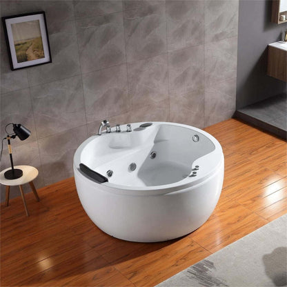 59" Freestanding Whirlpool Round Bathtub - Right Drain