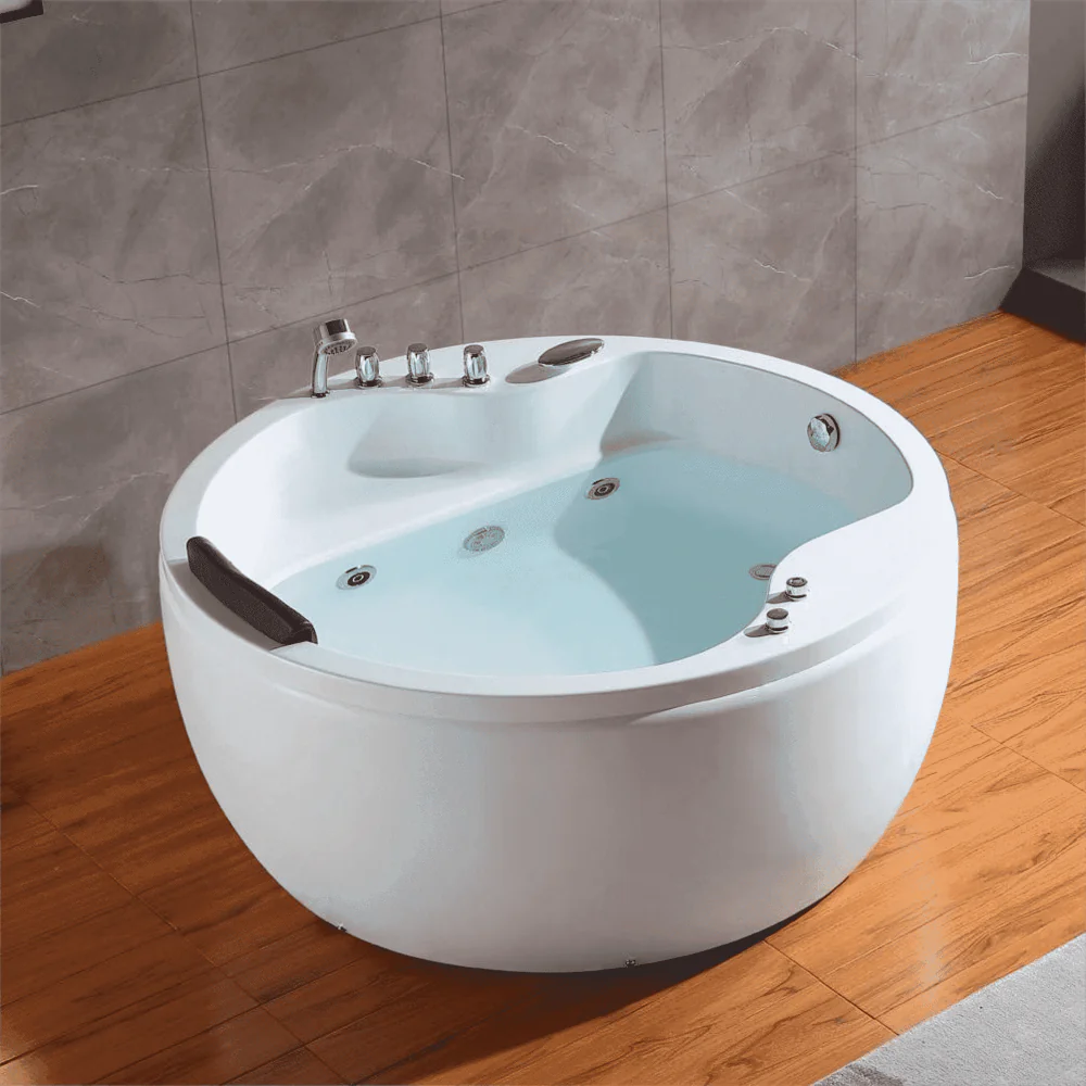 59" Freestanding Whirlpool Round Bathtub - Right Drain