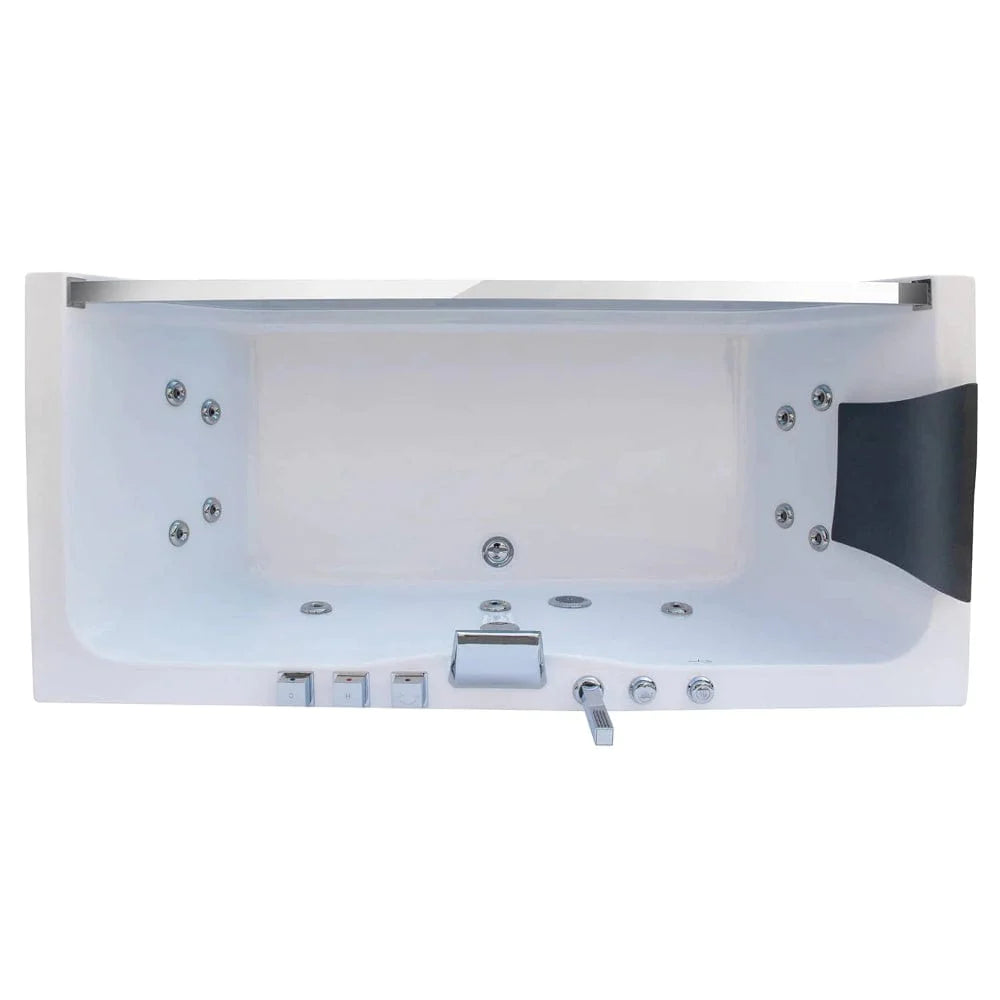 59" Alcove Whirlpool LED Bathtub with Center Drain