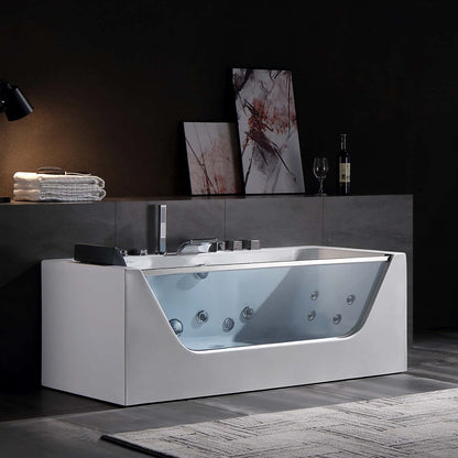 59" Alcove Whirlpool LED Bathtub with Center Drain