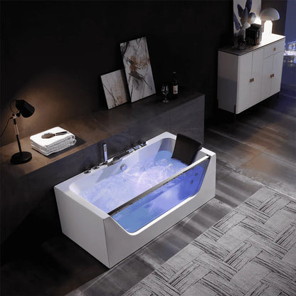 59" Alcove Whirlpool LED Bathtub with Center Drain