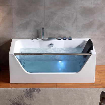 59" Alcove Whirlpool LED Bathtub with Center Drain