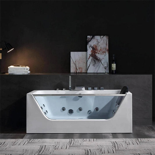 59" Alcove Whirlpool LED Bathtub with Center Drain