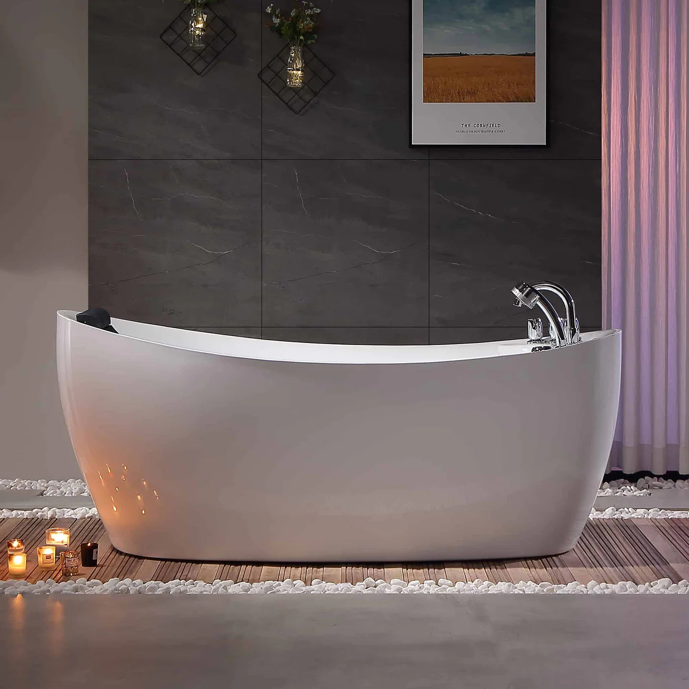 67" Freestanding Whirlpool Bathtub with Reversible Drain