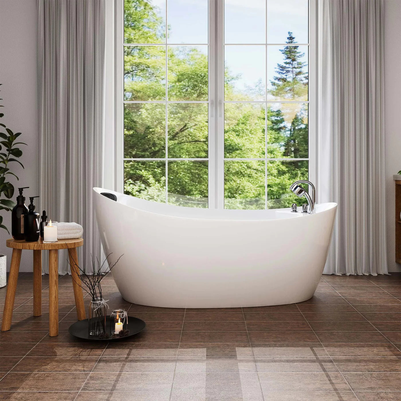 67" Freestanding Whirlpool Bathtub with Reversible Drain