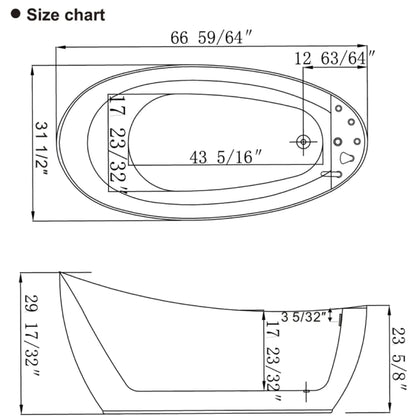 Empava 67" Freestanding Whirlpool Bathtub with Reversible Drain