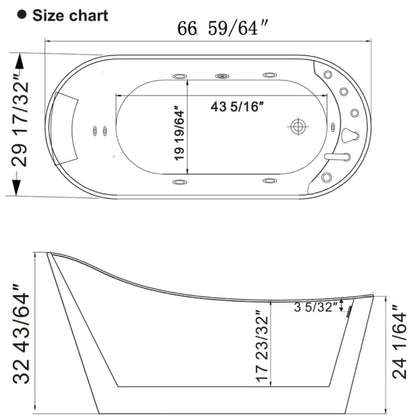 67" Freestanding Whirlpool Bathtub With Reversible Drain