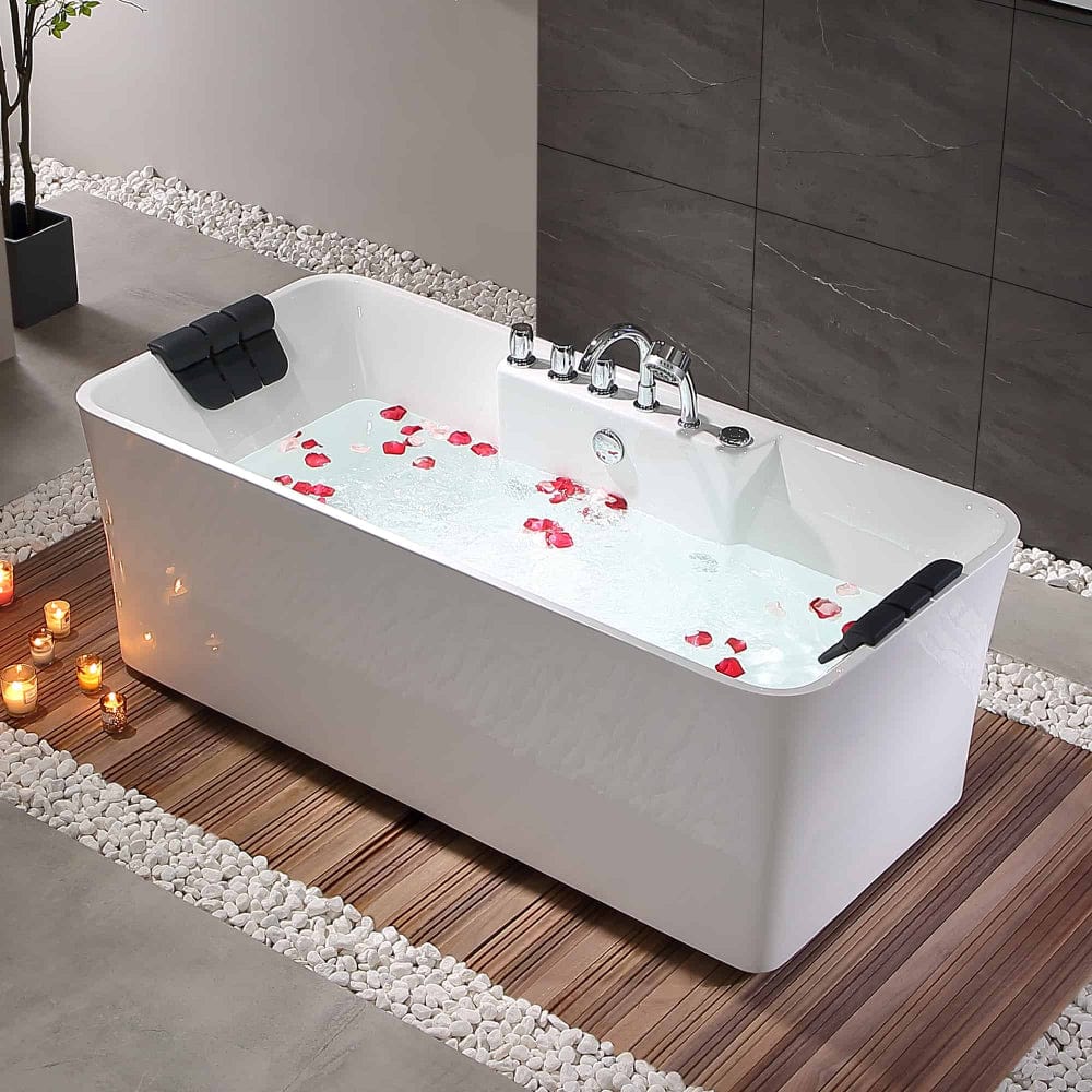 Empava 67" White Freestanding Rectangular Whirlpool Bathtub