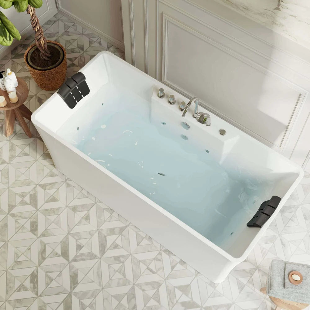 Empava 67" White Freestanding Rectangular Whirlpool Bathtub