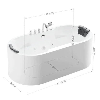 Empava 67" Freestanding Whirlpool Bathtub with Center Drain