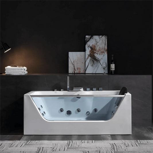 67" Alcove Whirlpool LED Bathtub - Center Drain