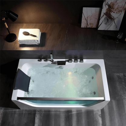 67" Alcove Whirlpool LED Bathtub - Center Drain