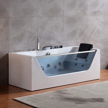 67" Alcove Whirlpool LED Bathtub - Center Drain