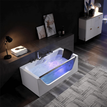 67" Alcove Whirlpool LED Bathtub - Center Drain